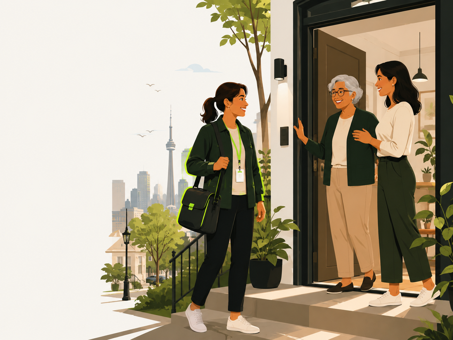 A care professional arriving at a Toronto home