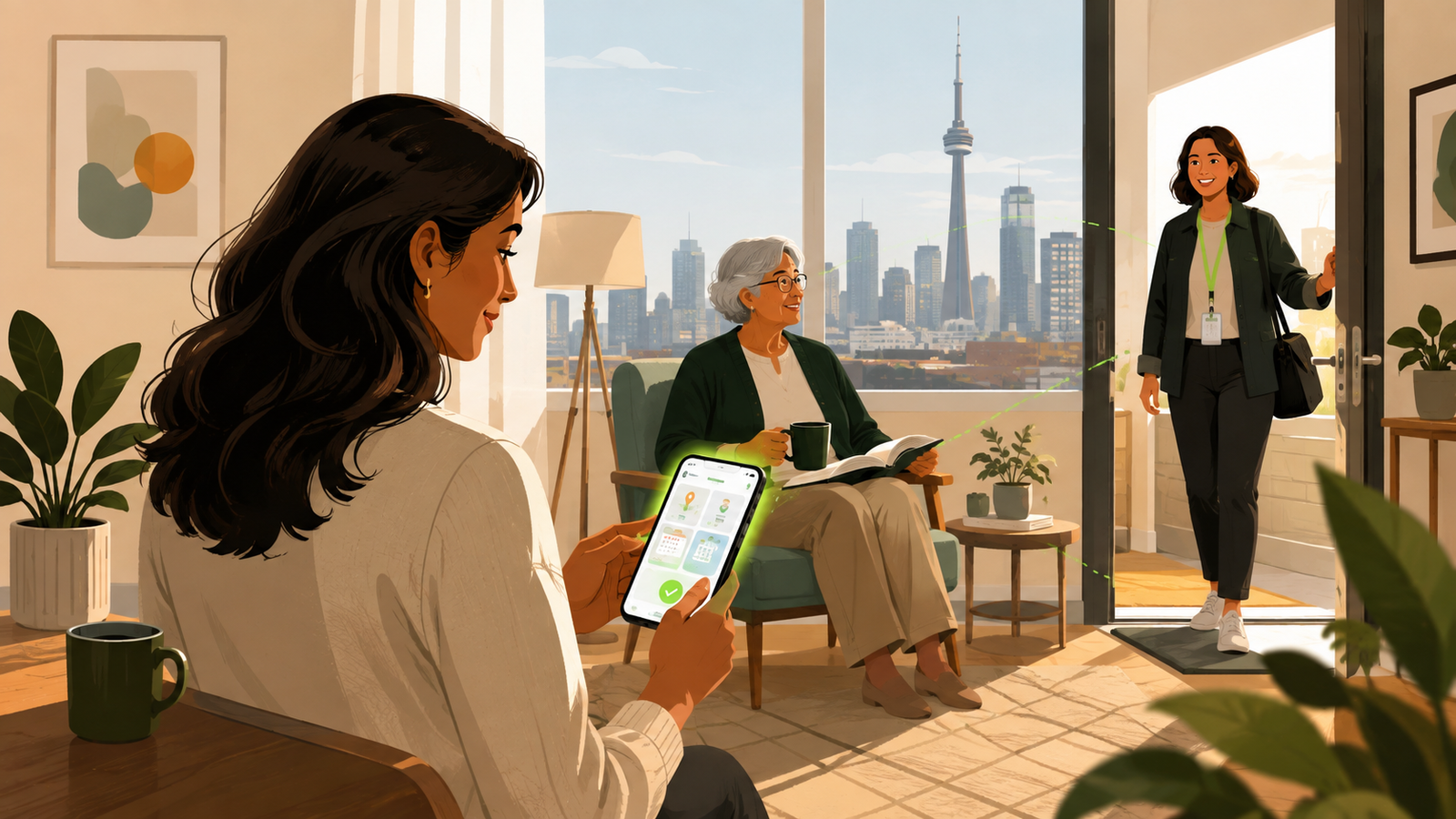 A family arranging trusted home care through Carely